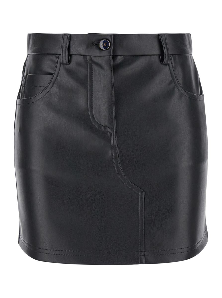 Black Five-Pocket Mini-Skirt In Eco Leather Woman