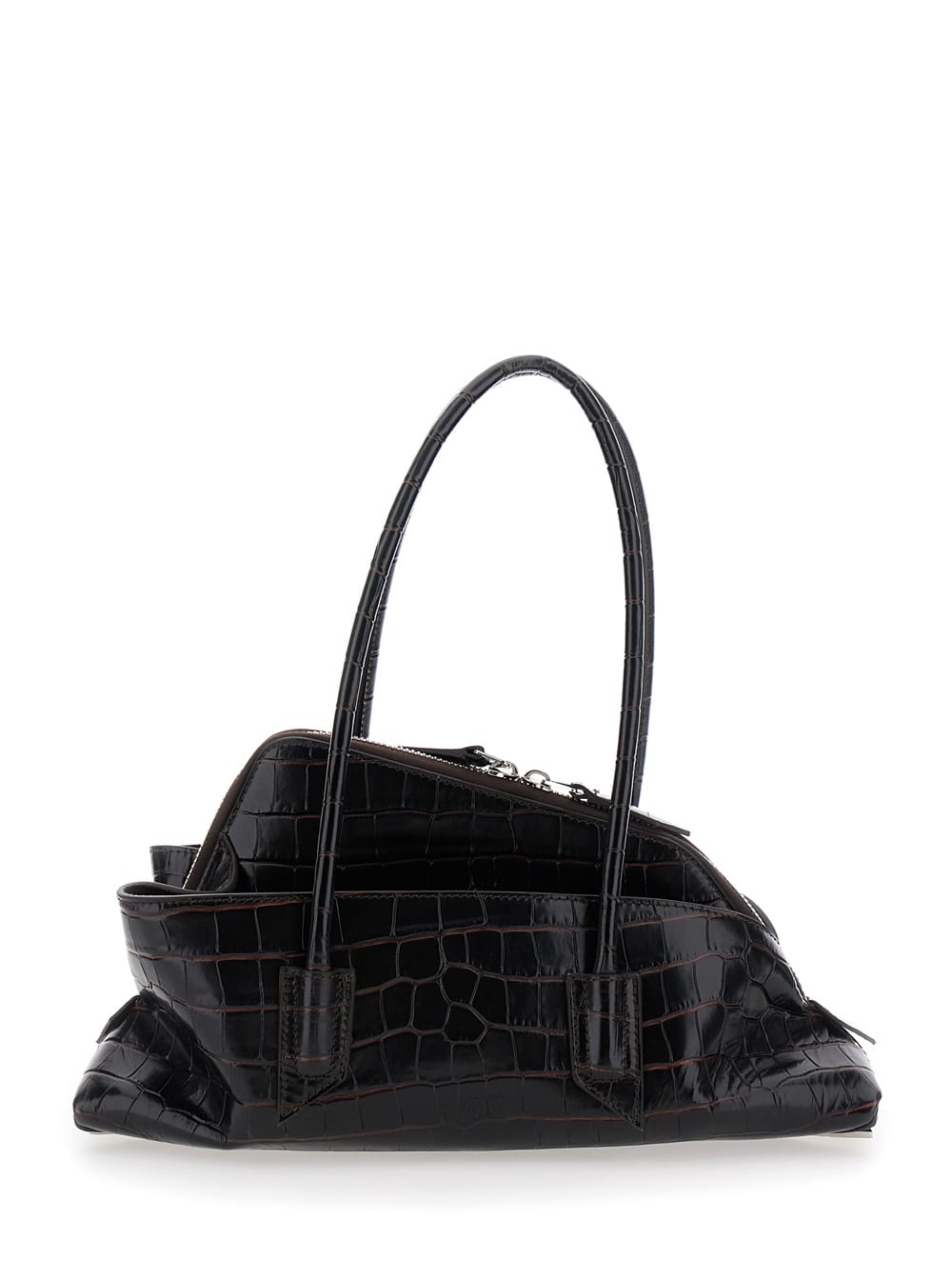 The Attico passeggiata Brown Small Shoulder Bag With Asymmetrical Design And Two Top Handles In Leather Woman