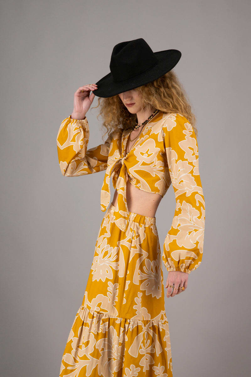 Amotea Susie In Flowered Ochre Cotton