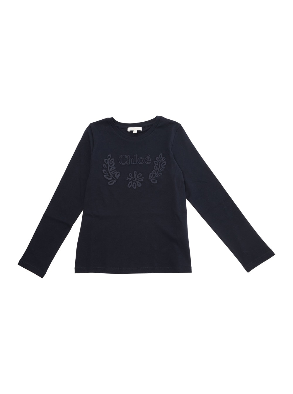 Chloé Blue Long Sleeve Top With Embroidery In Cotton Girl