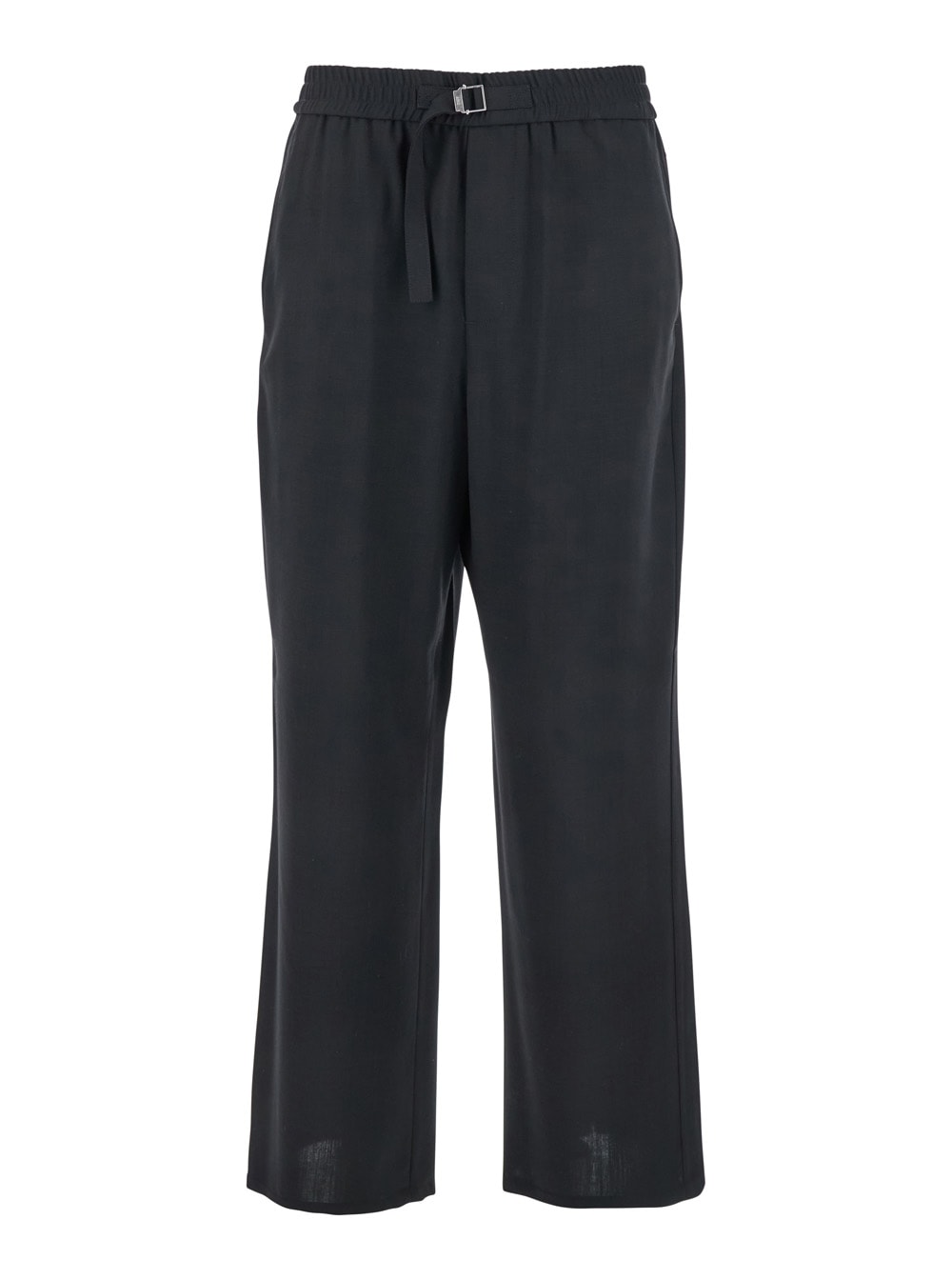Ami Alexandre Mattiussi Black Pants With Elastic Waist With Drawstring In Virgin Wool Man