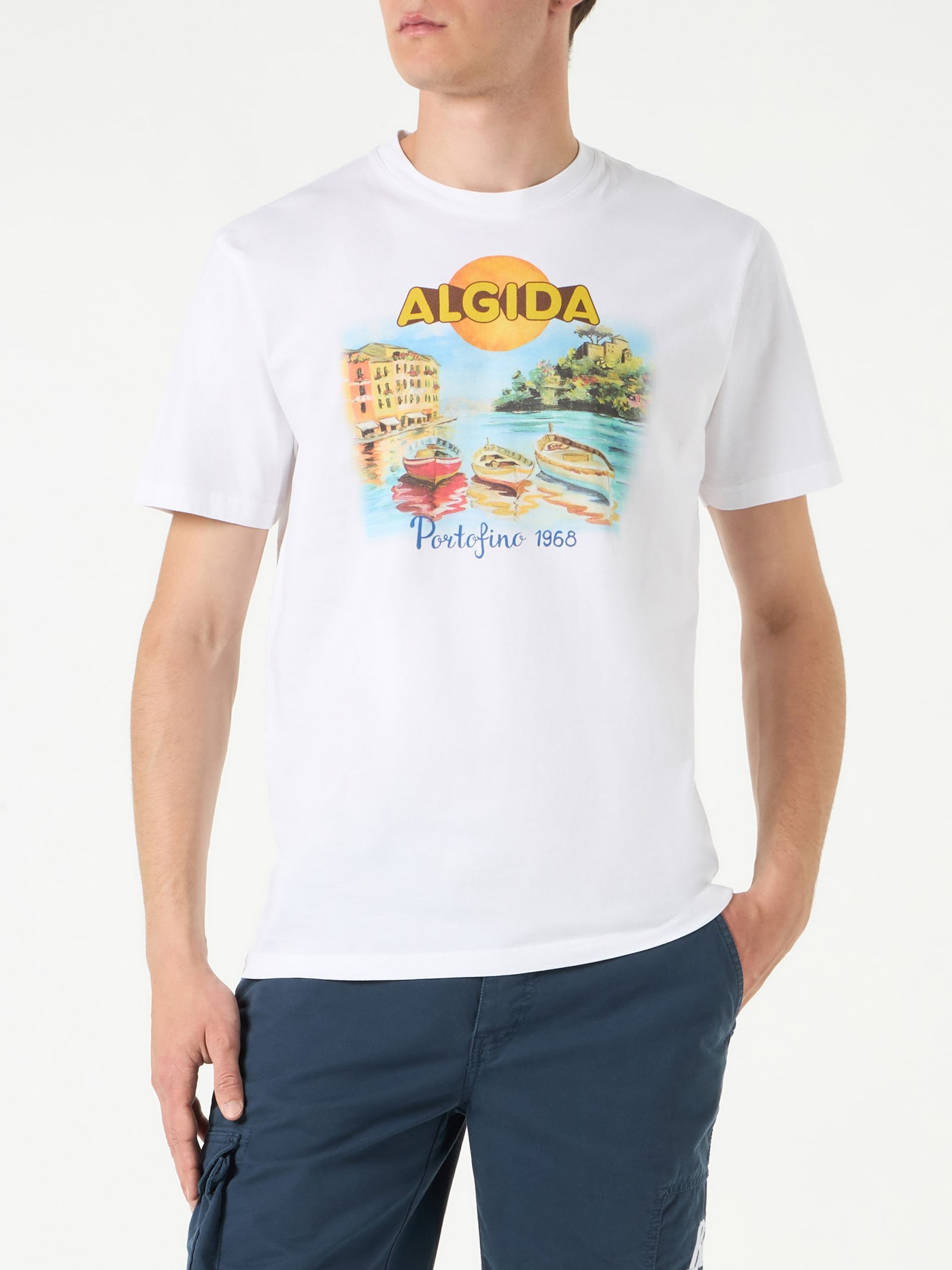 MC2 Saint Barth Man Cotton T-shirt With Algida Portofino Print Algida Special Edition