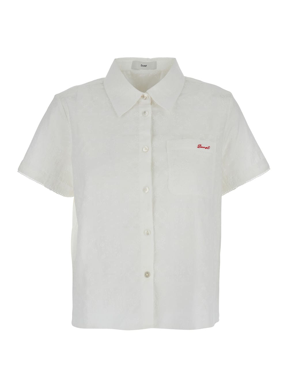 Dunst White T-shirt With Classic Collar And Logo Lettering Embroidery On The Front In Cotton Blend Woman