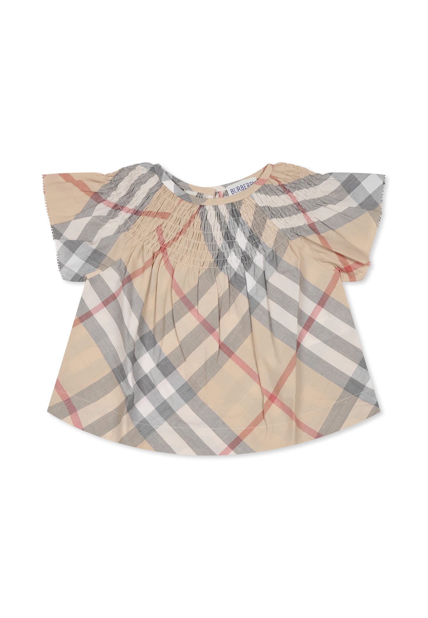 Burberry Beige Top For Baby Girl With Vintage Check