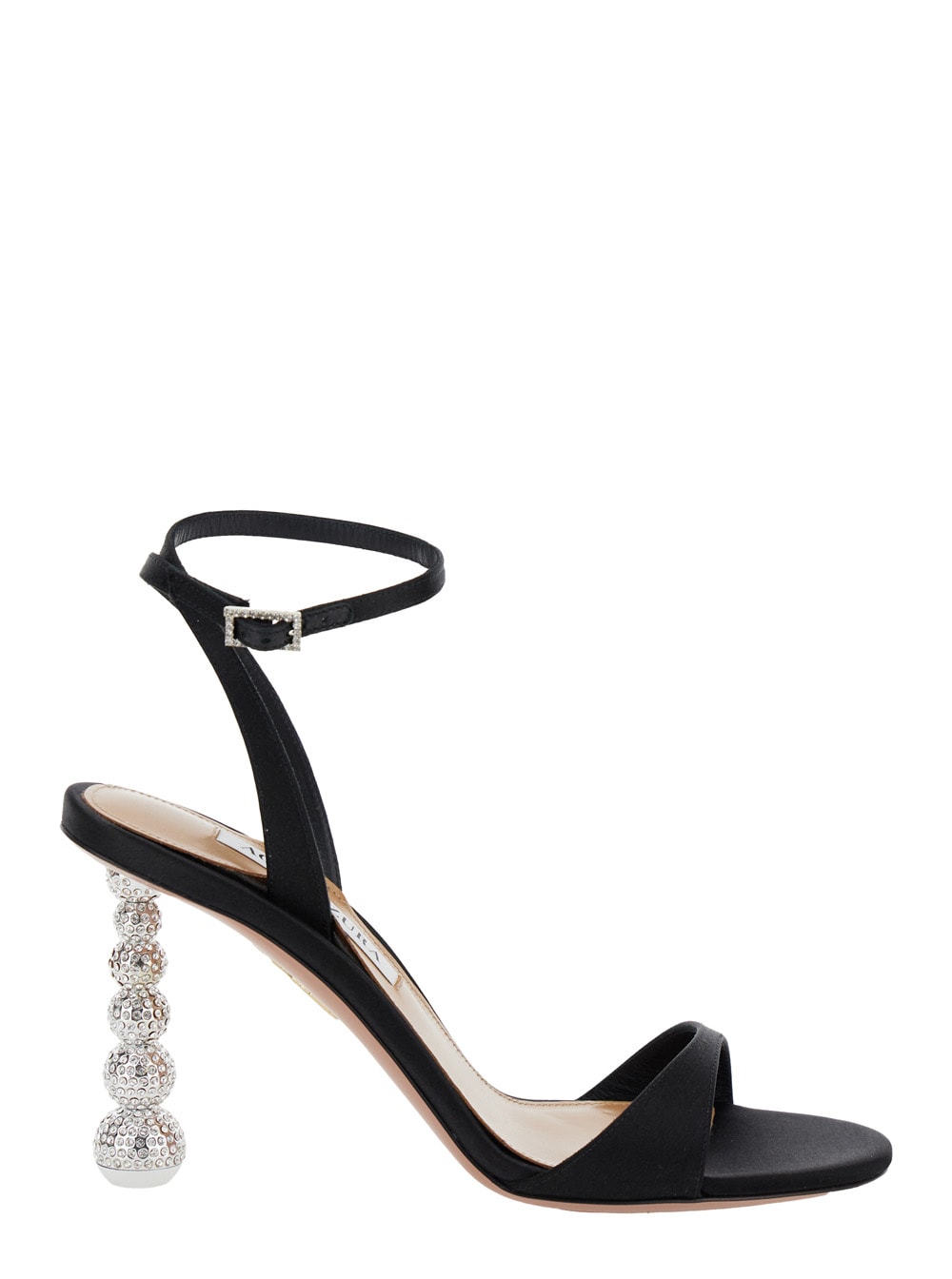 Aquazzura yes Baby Black Strappy Sandals With Sculptural Heel In Satin Woman
