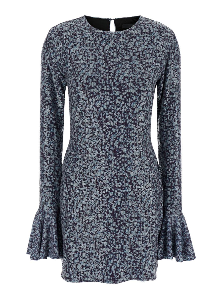 Mini Blue Backless Dress With All-Over Sequins Woman
