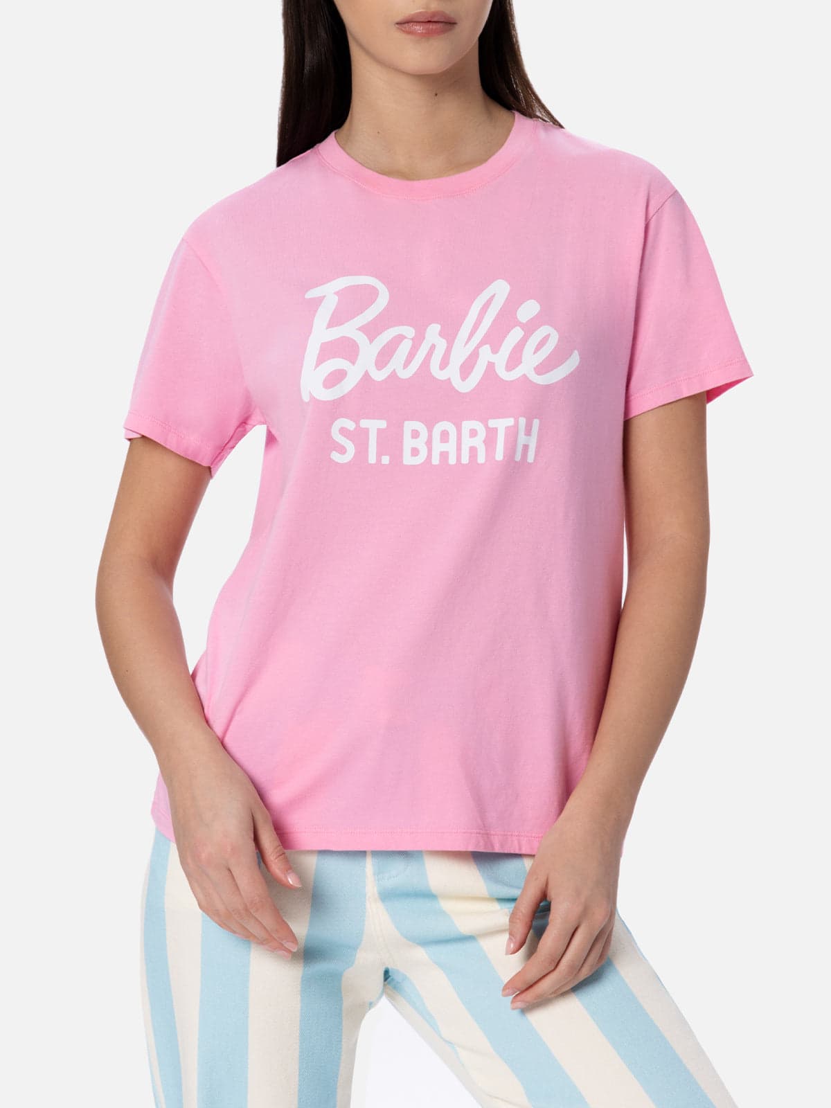 MC2 Saint Barth Woman Cotton Jersey Crewneck T-shirt Emilie With Barbie St. Barth Print Barbie Special Edition