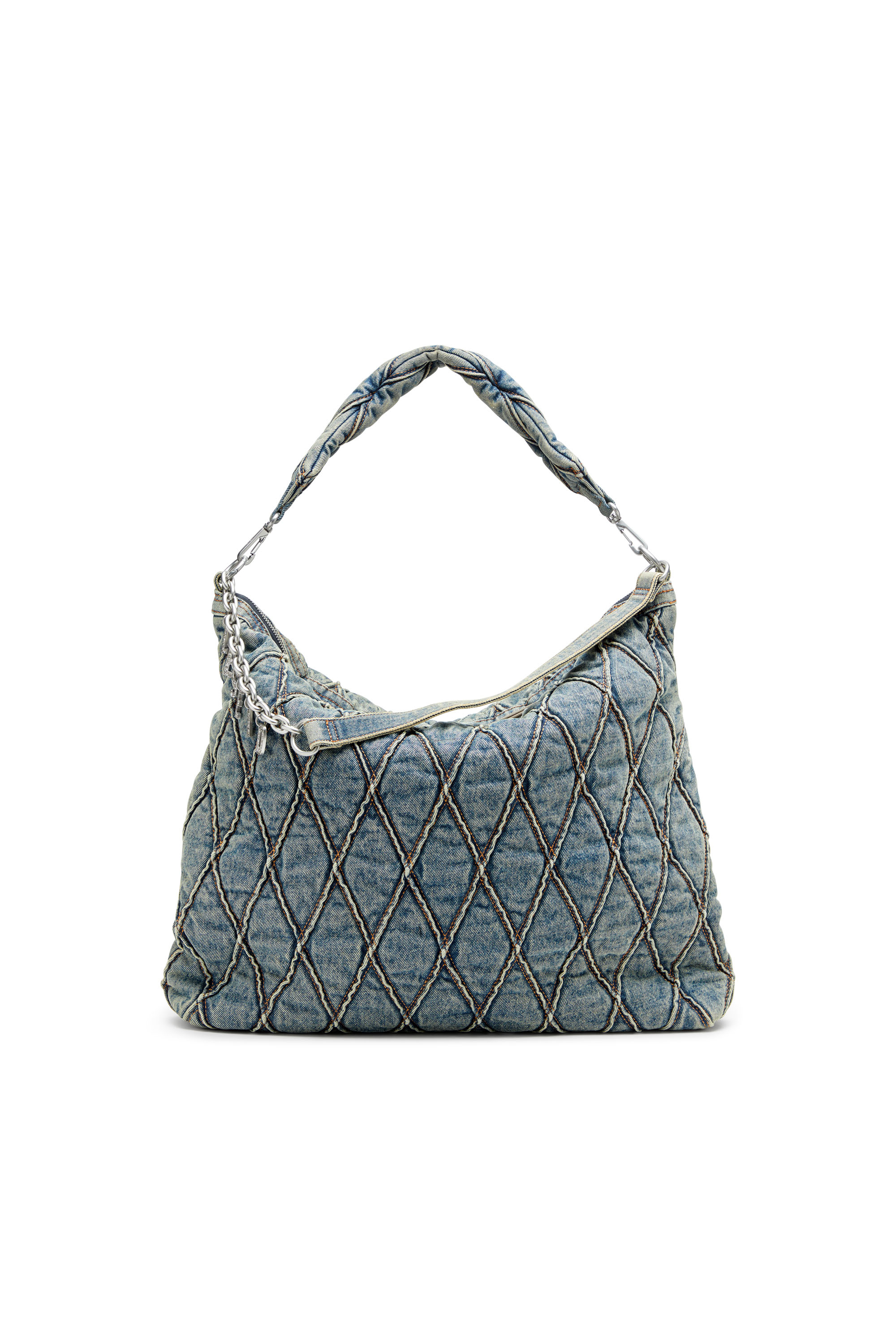 Diesel - Charm-D-Large hobo in argyle quilted denim - Shoulder Bags - Woman - Blue