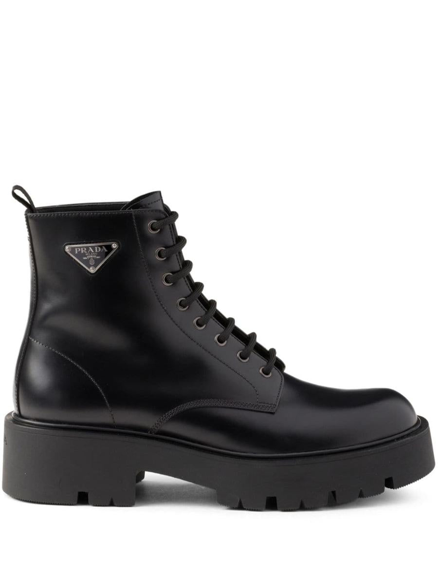 Prada Brushed Leather Combat Boots