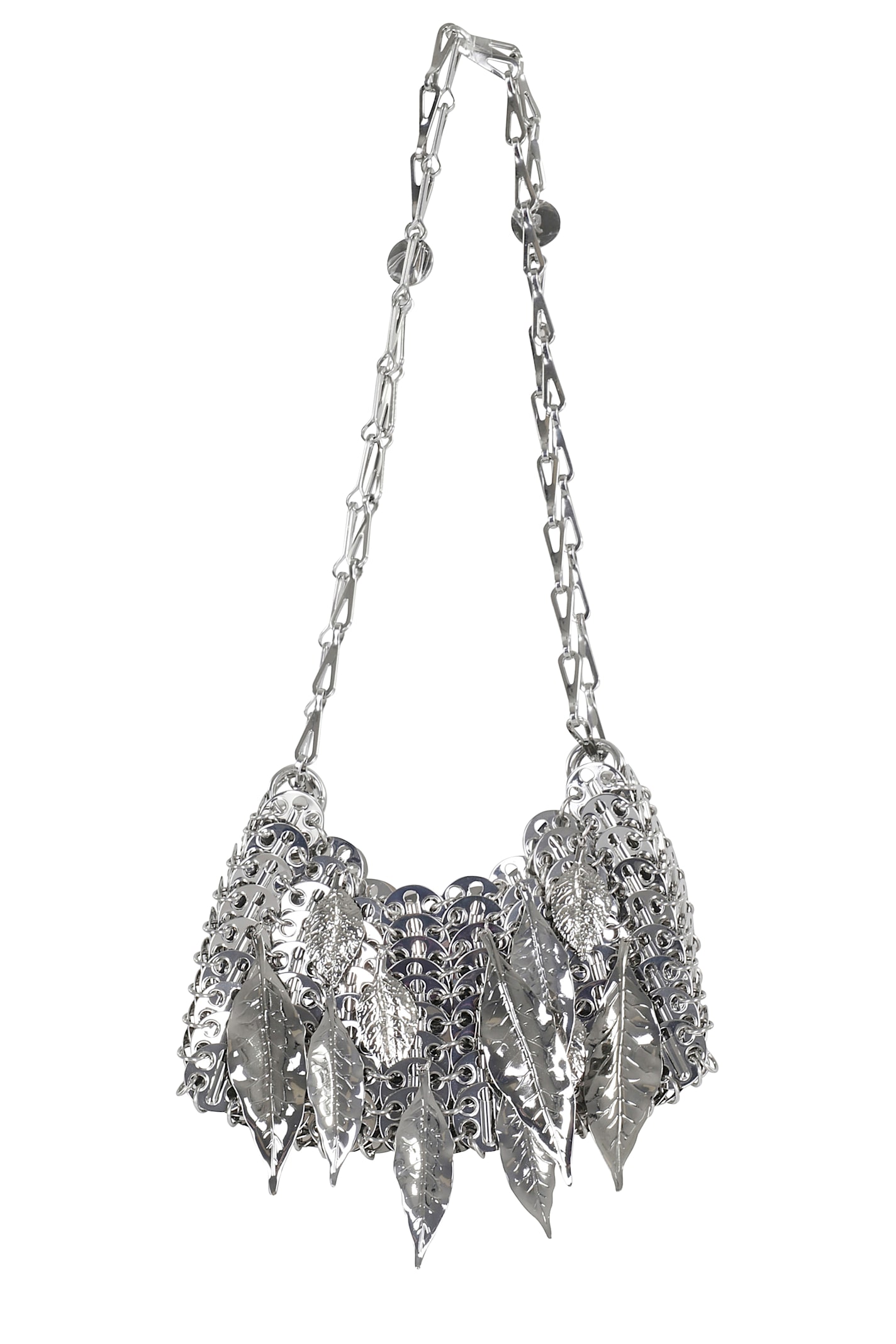 Paco Rabanne Silver Nano Bag Metalic Leaves Shoulder Bag