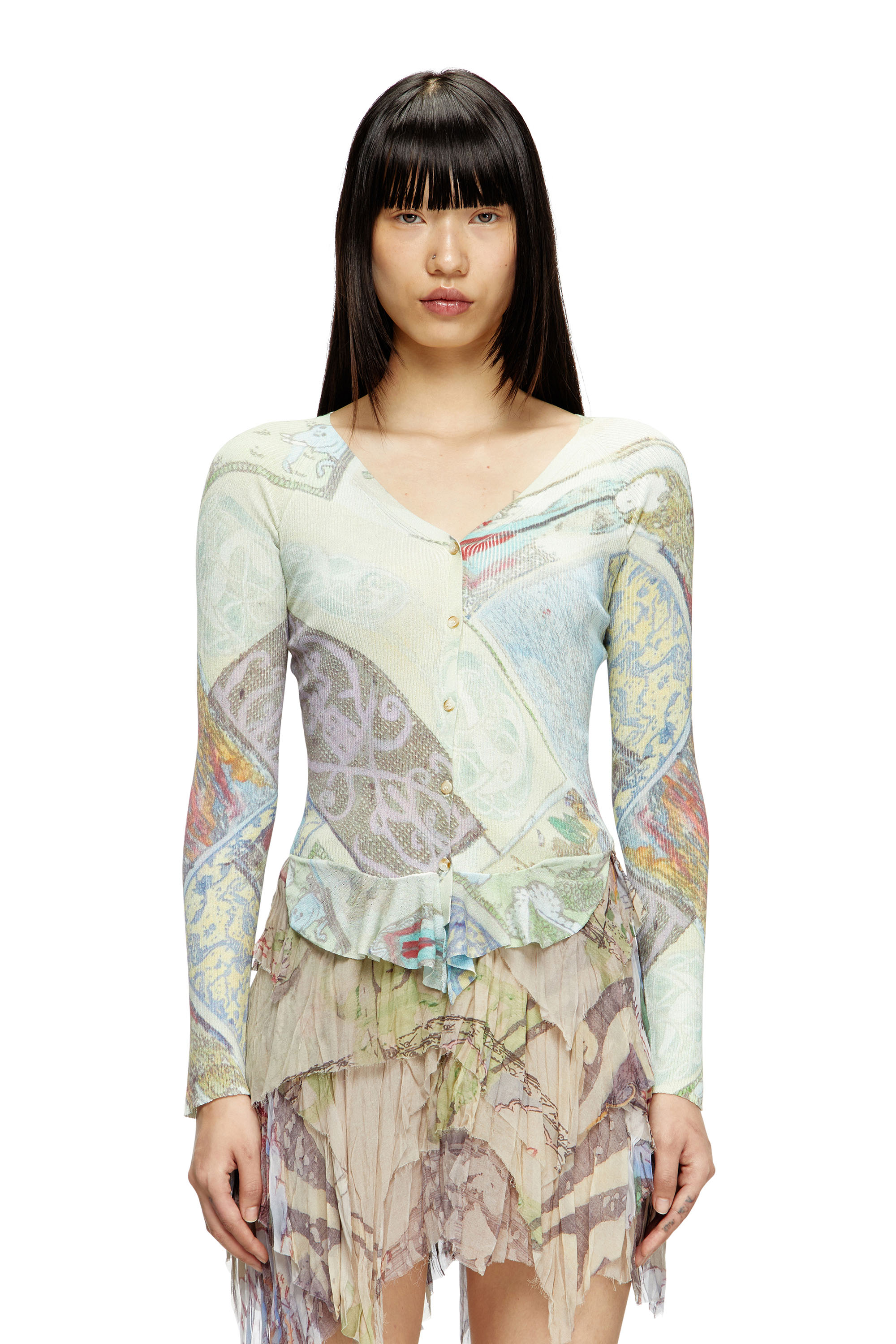 Diesel - Cropped cardigan with medieval print - Knitwear - Woman - Multicolor