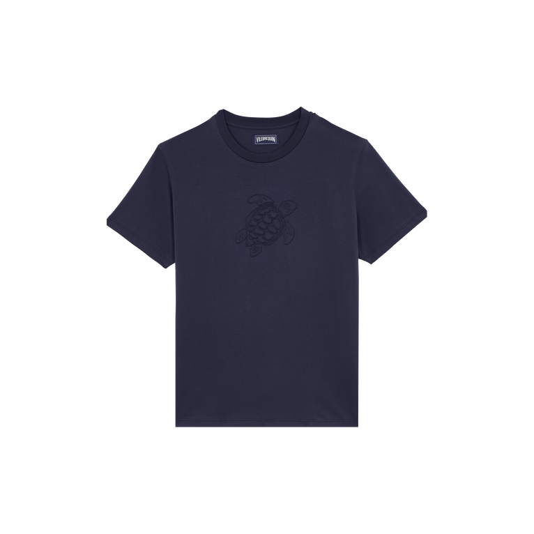 Vilebrequin Men Cotton T-shirt Embroidered Tone On Tone Turtle - Portisol - Blue - Size XXL