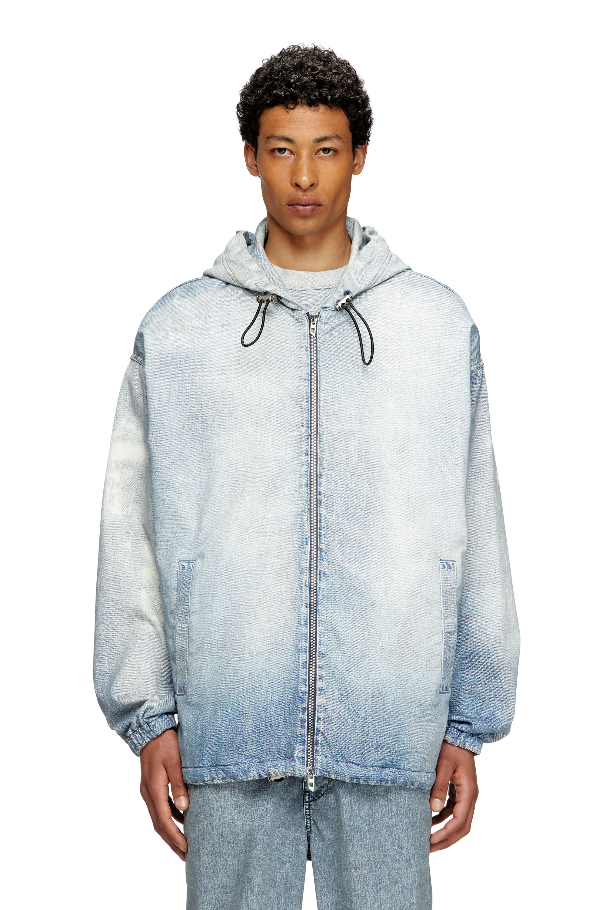 Diesel - Hooded jacket in printed bleach-effect Jogg Jeans - Denim Jackets - Man - Blue