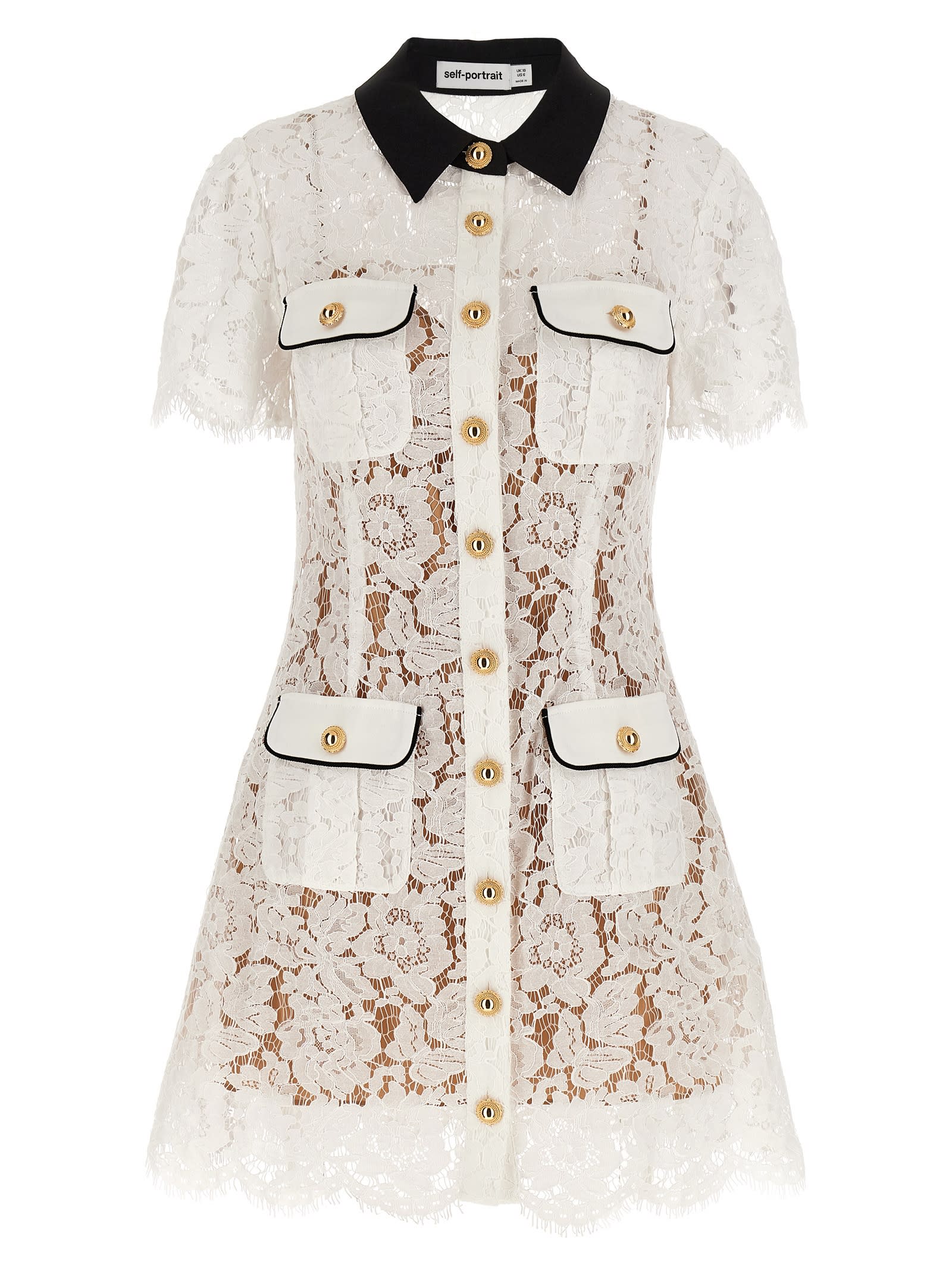 self-portrait white Lace Contrast Collar Mini Dress