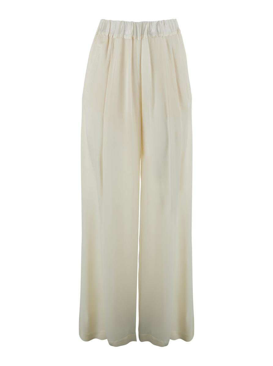 'Jhonny' White Pants With Pleated Details And Elastic Waist In Silk Blend Woman