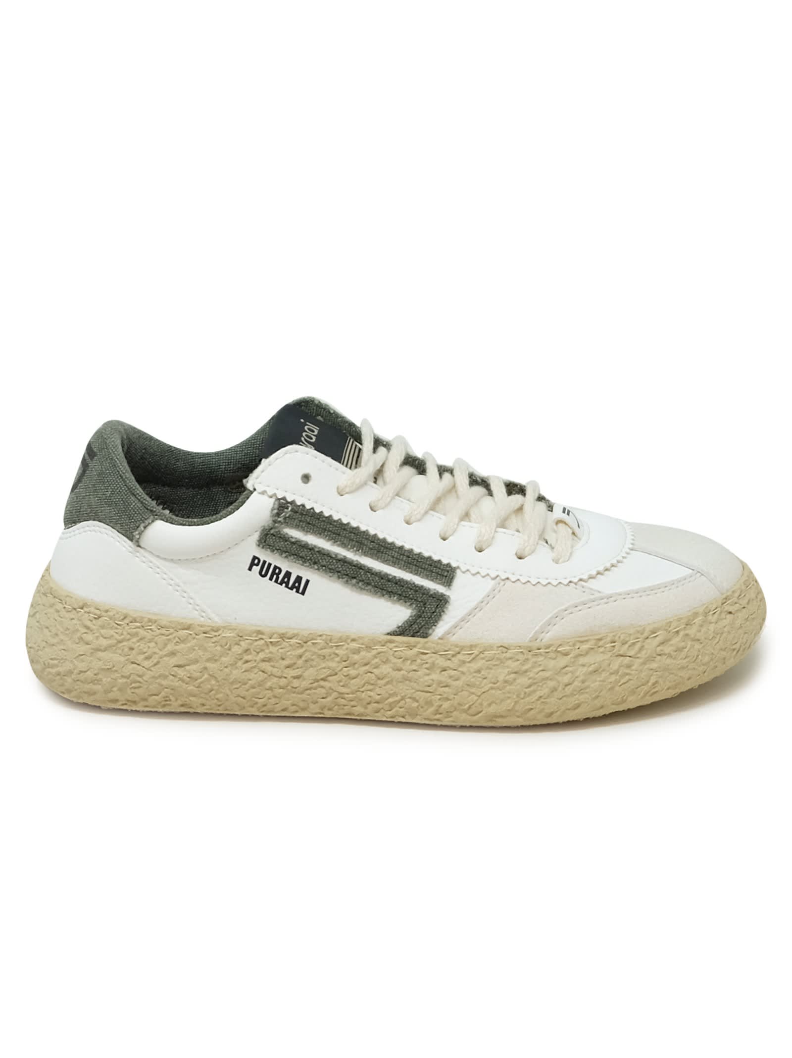 Puraai 1.01 Classic White And Green Vegan Leather Sneakers