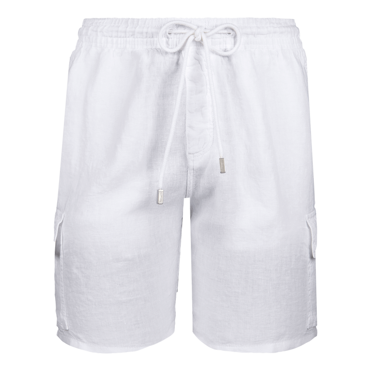 Vilebrequin Men Linen Bermuda Shorts Cargo Pockets - Baoon - White - Size 5XL