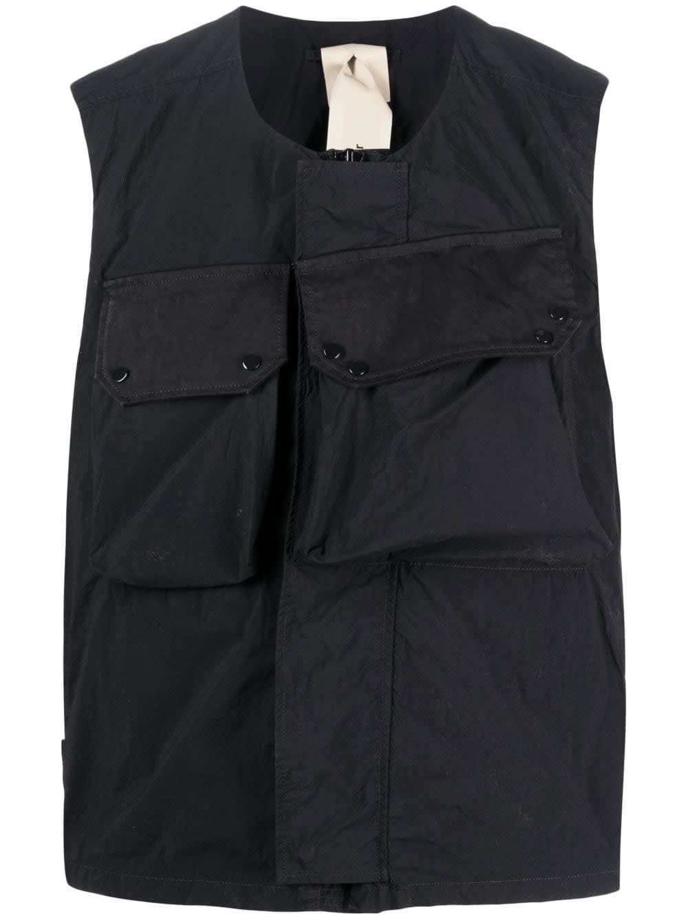 Ten C Flap-pocket Gilet Vest In Black Technical Fabric Man