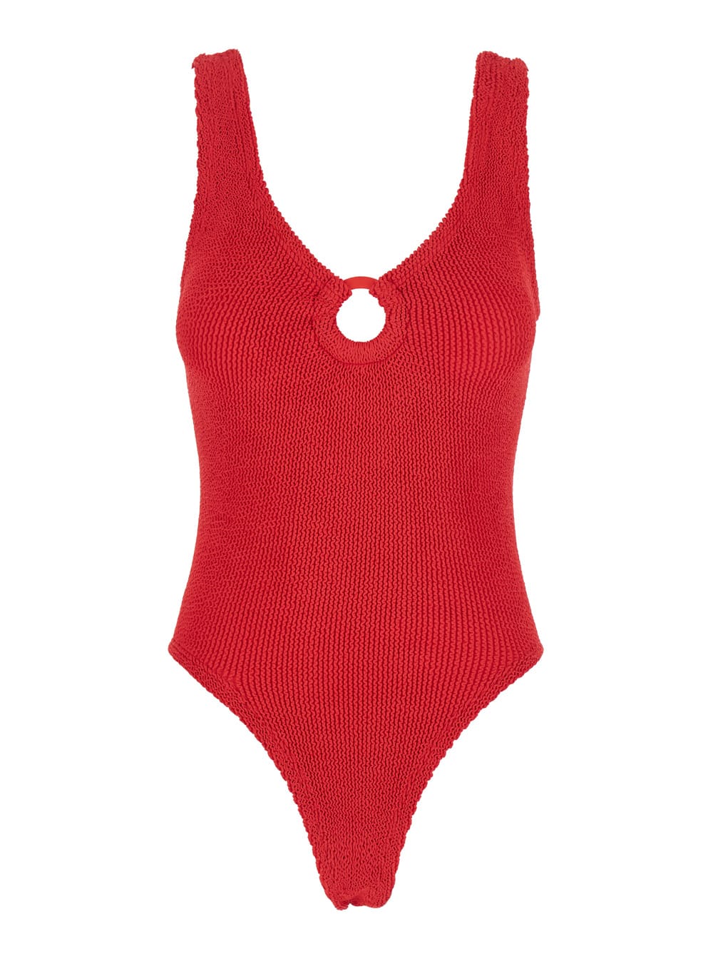 Hunza G celine Red Swimsuit With Cut-out With Ring In Tech Fabric Stretch Woman