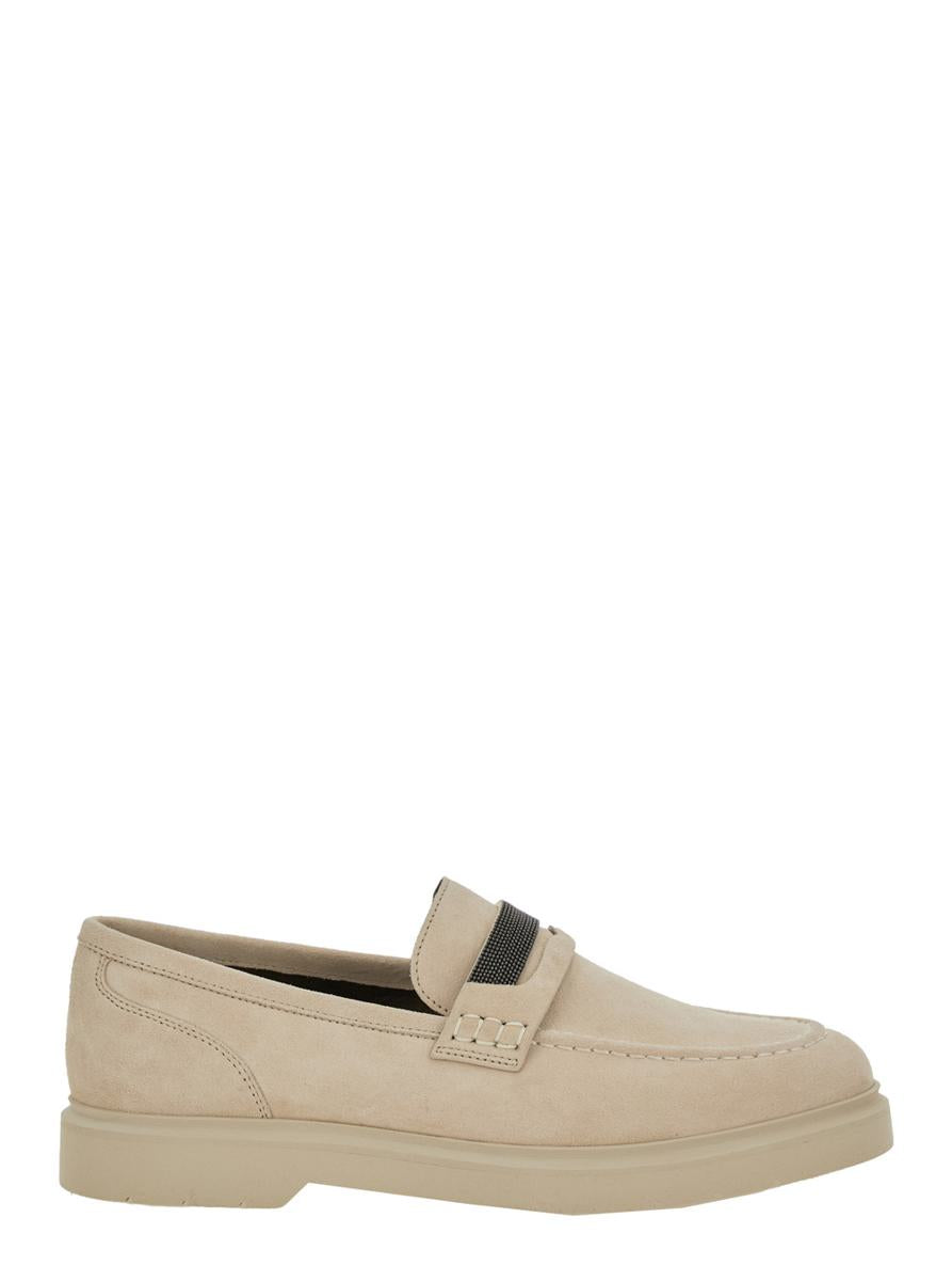 Beige Loafers With Monile Detail In Suede Woman