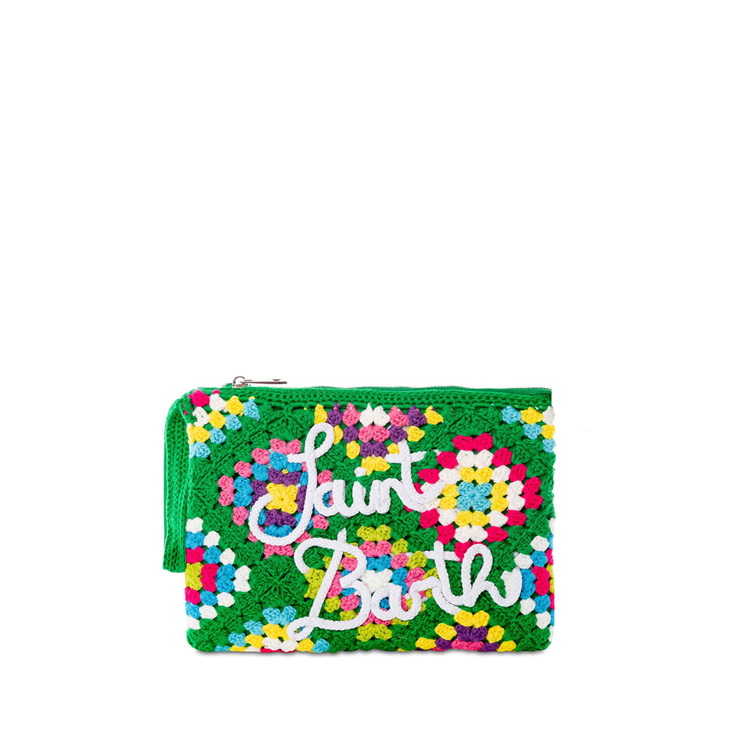 MC2 Saint Barth Parisienne Green Crochet Pouch Bag With Saint Barth