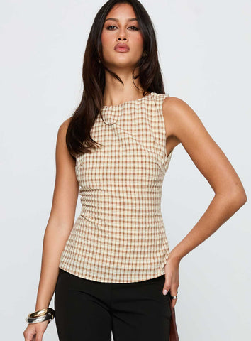 Michaud Top Brown Gingham