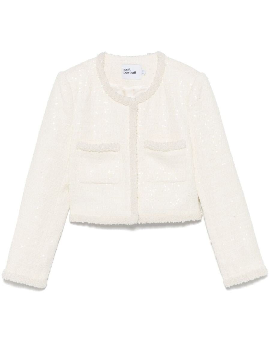 Self-Portrait Bouclé Jacket With Fake Pearls