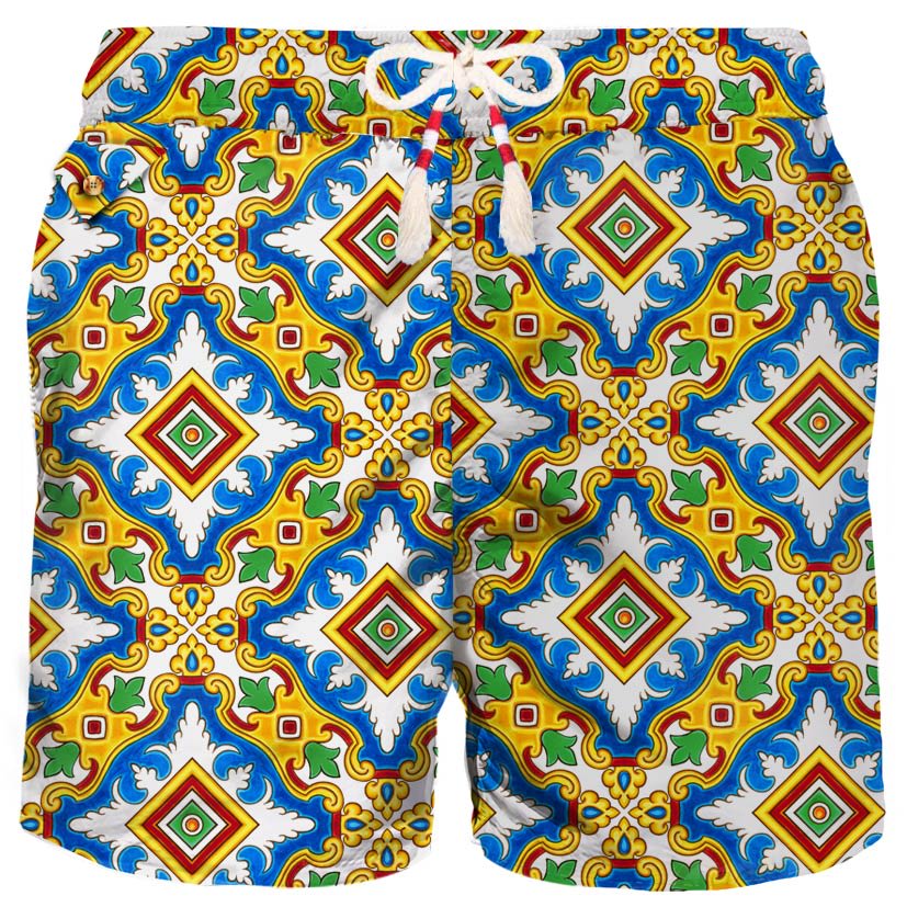MC2 Saint Barth Man Light Fabric Swim Shorts With Majolica Print