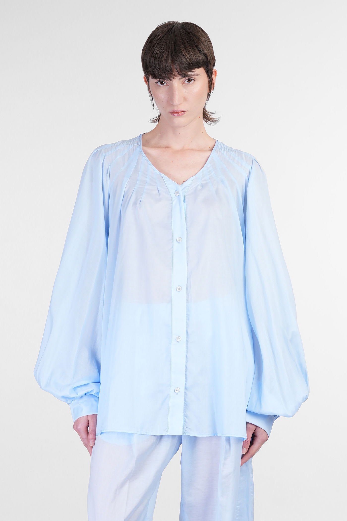 TheLatest Biro Shirt In Cyan Cotton