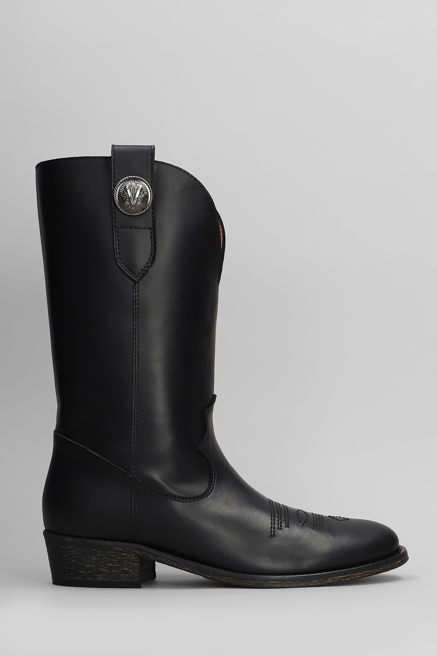 Via Roma 15 Texan Ankle Boots In Black Leather