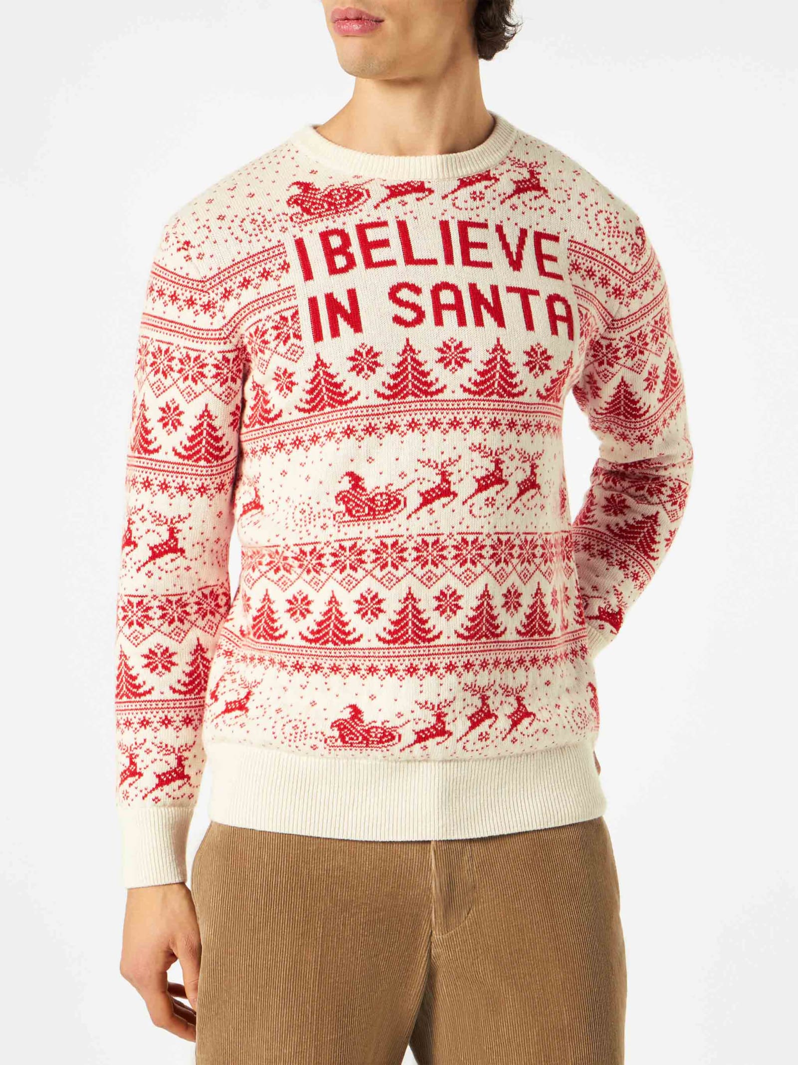 MC2 Saint Barth Man White Sweater With Christmas Print