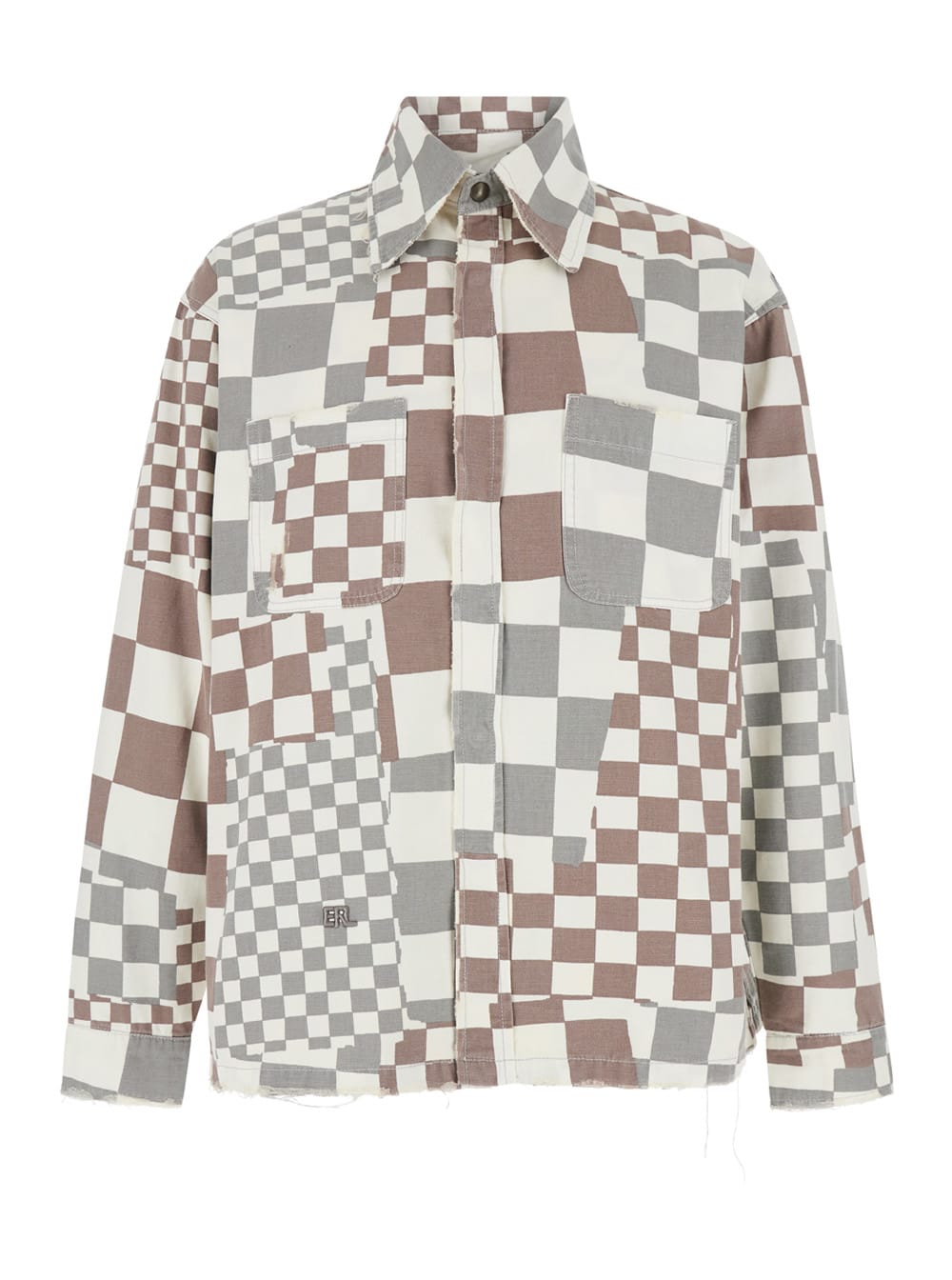 ERL Multicolor Jacket With Asymmetric Check Motif In Cotton Denim Man