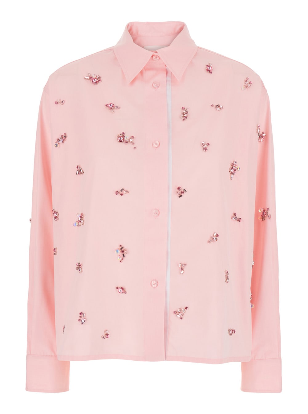 Des Phemmes Pink Shirt With Classic Collar And Embellishments On The Front In Cotton Woman