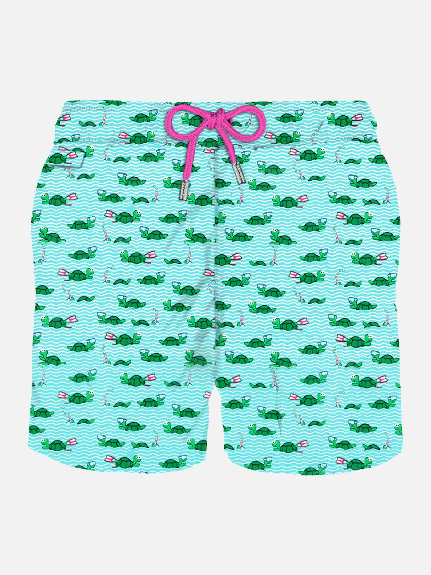 MC2 Saint Barth Man Light Fabric Swim Shorts With Swimmer Turtle Print