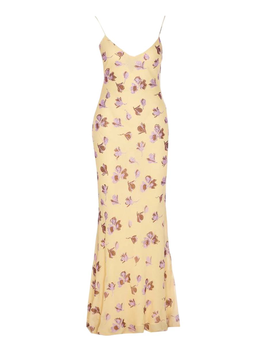 Self-Portrait Yellow Floral Rhinestone Maxi Dress