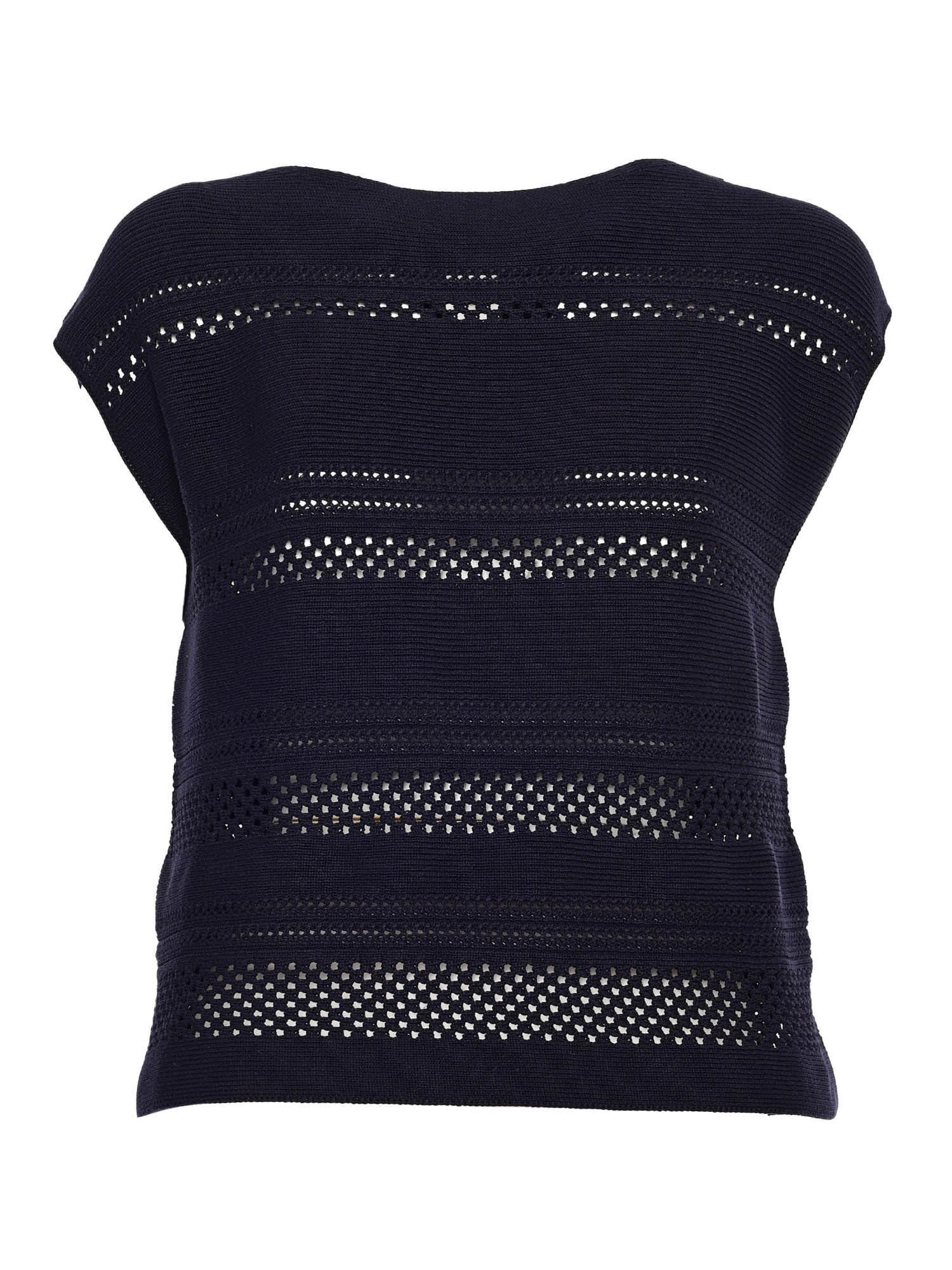 Fabiana Filippi Cotton Multistitch Boatneck Collar Short Sleeve Sweater