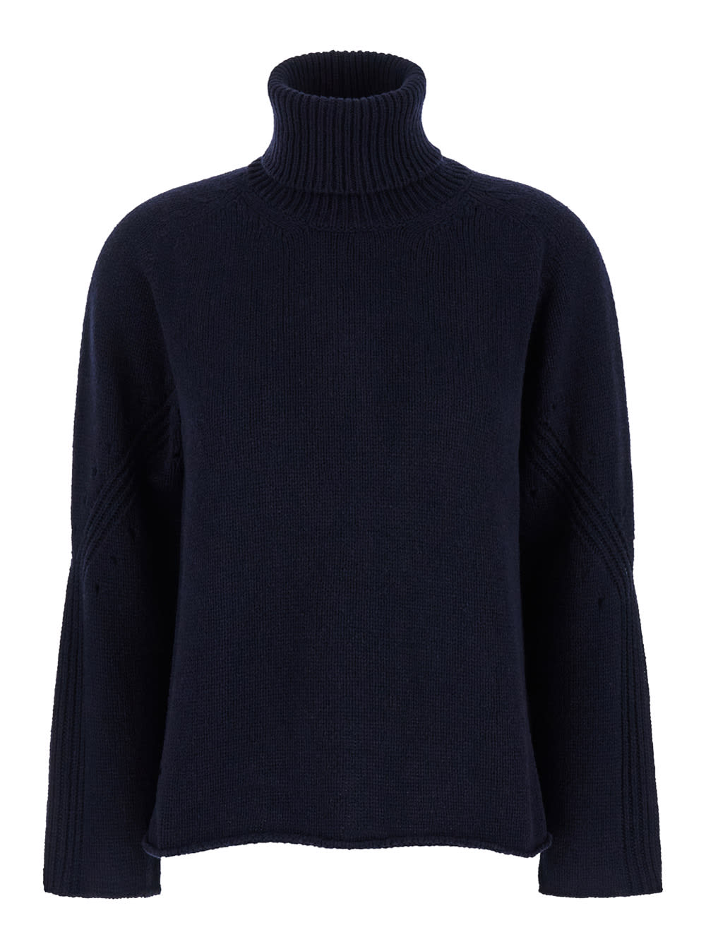 SEMICOUTURE Blue High Neck Sweater In Cashmere Blend Woman