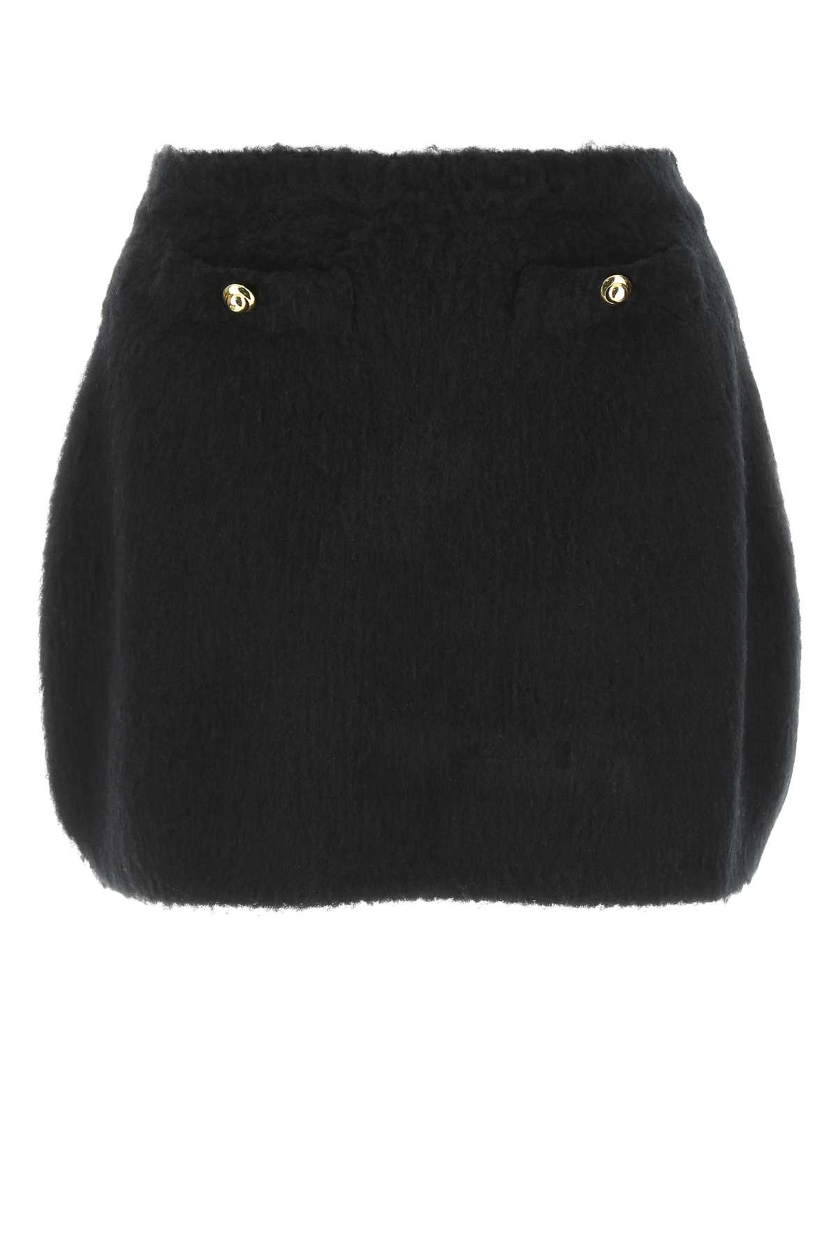 Miu Miu Black Stretch Wool Blend Mini Skirt