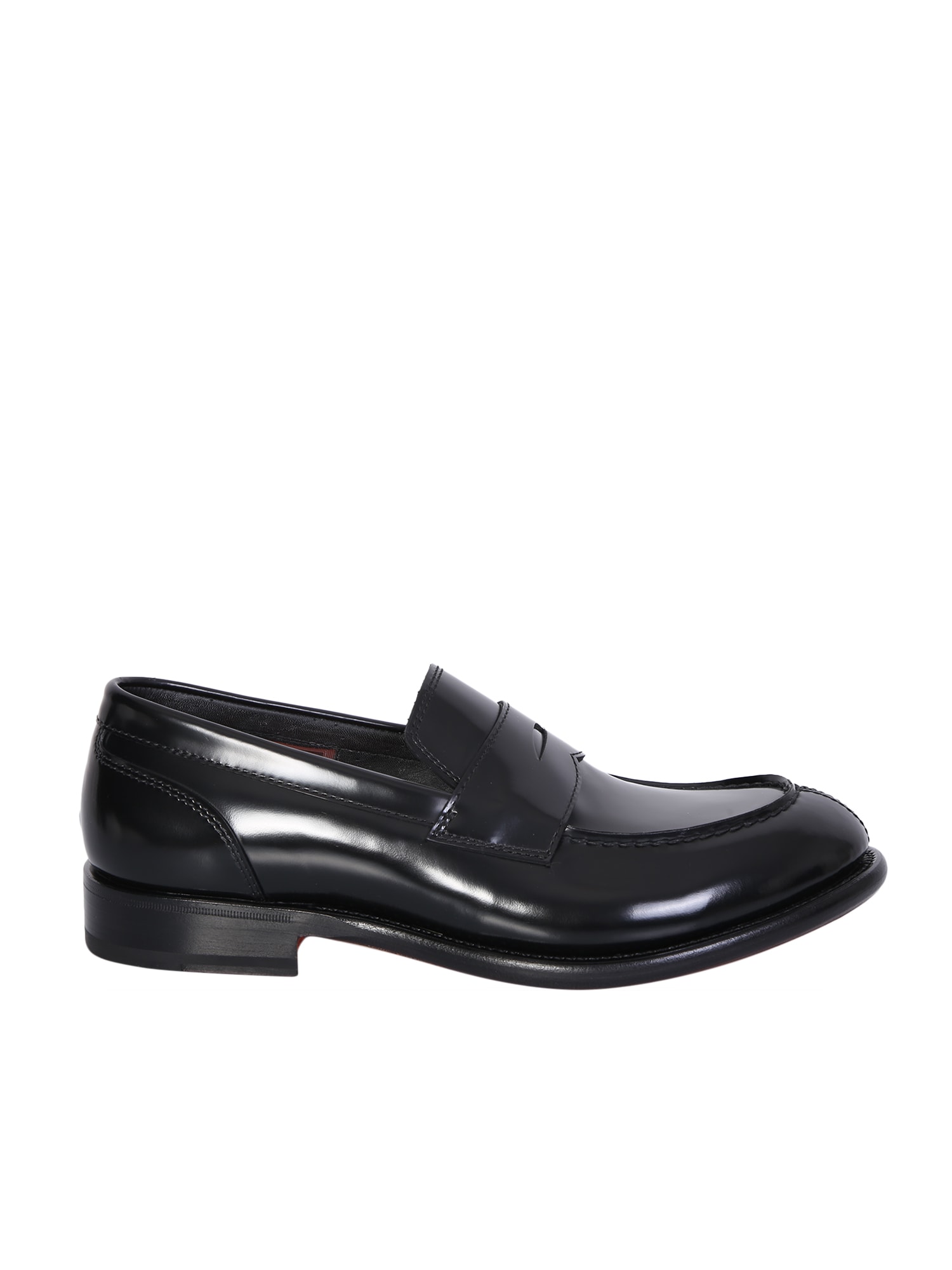 Santoni Black Leather Loafer