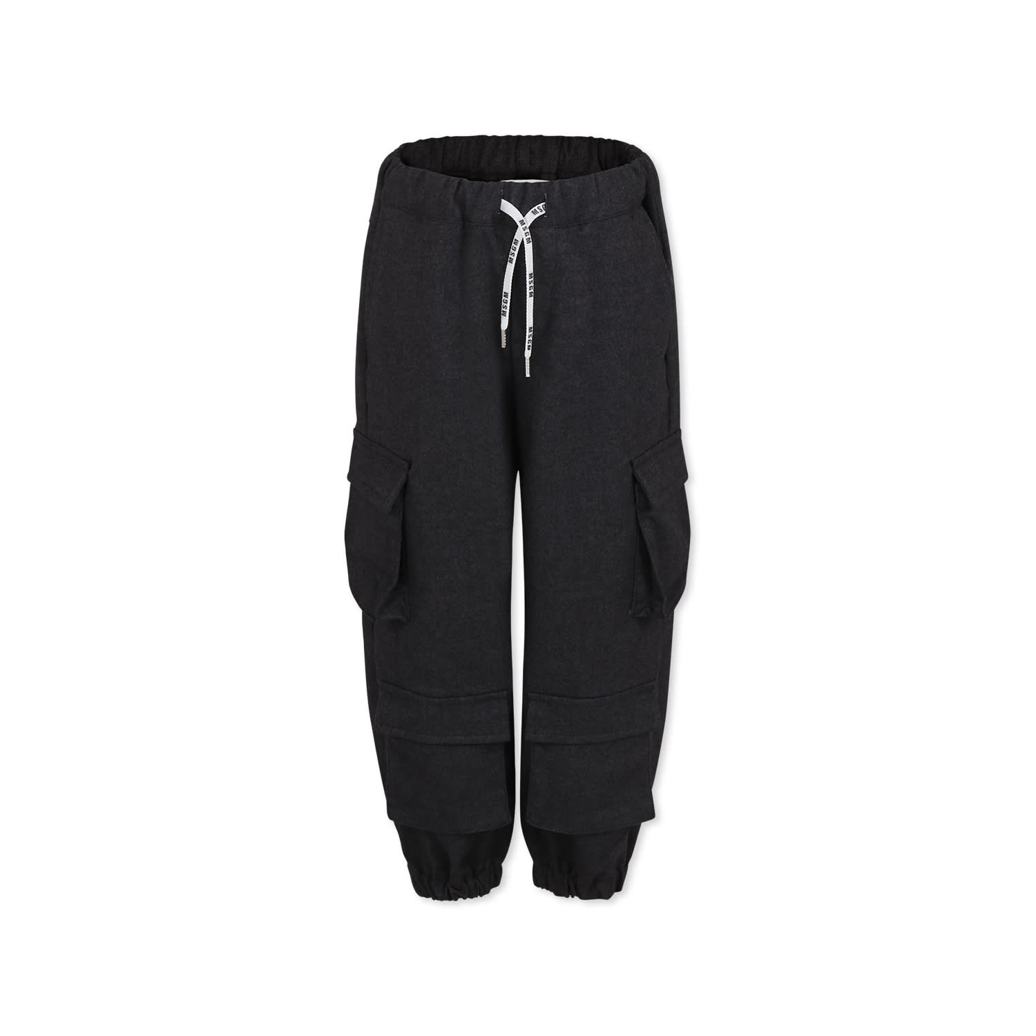 MSGM Grey Trousers For Boy With Logo