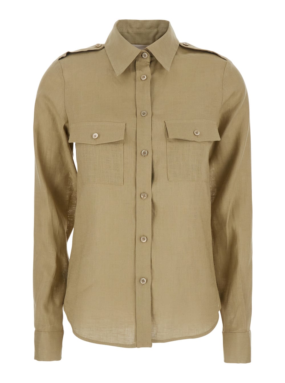 SEMICOUTURE Beige Shirt With Pointed Collar And Patch Pockets On The Chest In Linen Woman