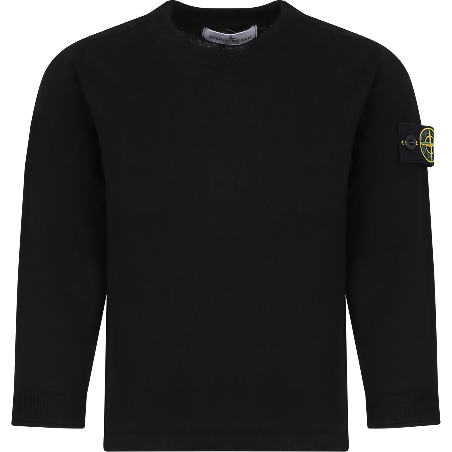 Stone Island Junior Black Sweater For Baby Boy With Compass