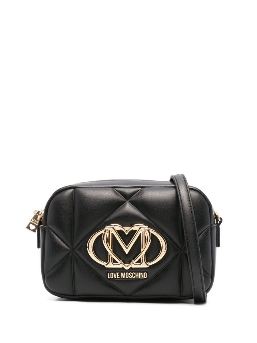 Love Moschino 绗缝黑色仿皮斜挎包带标志牌