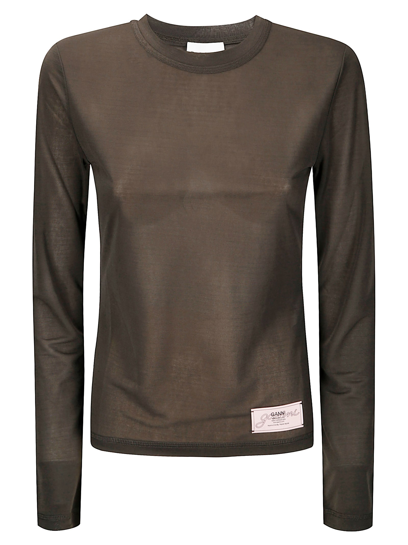 Ganni Sheer Mesh Jersey Long Sleeve Top