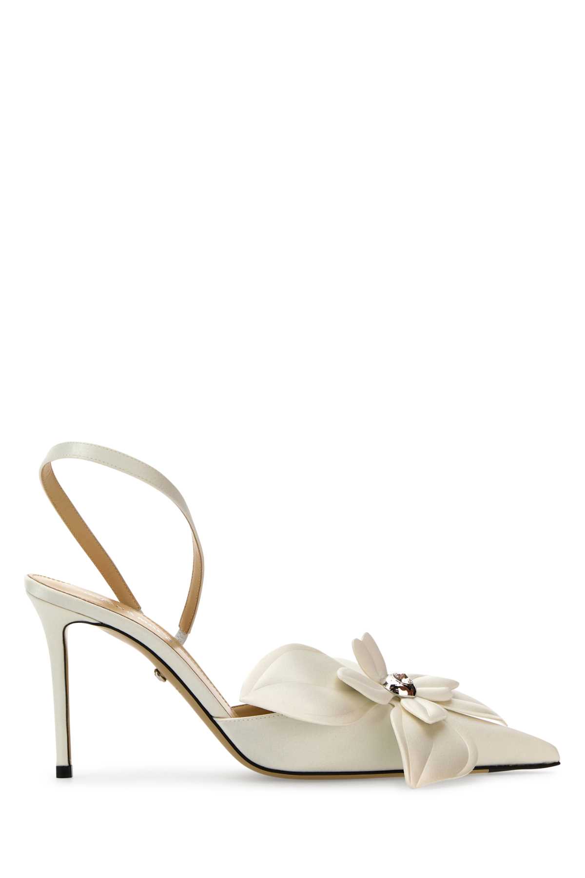 Mach & Mach White Satin Orchid Pumps