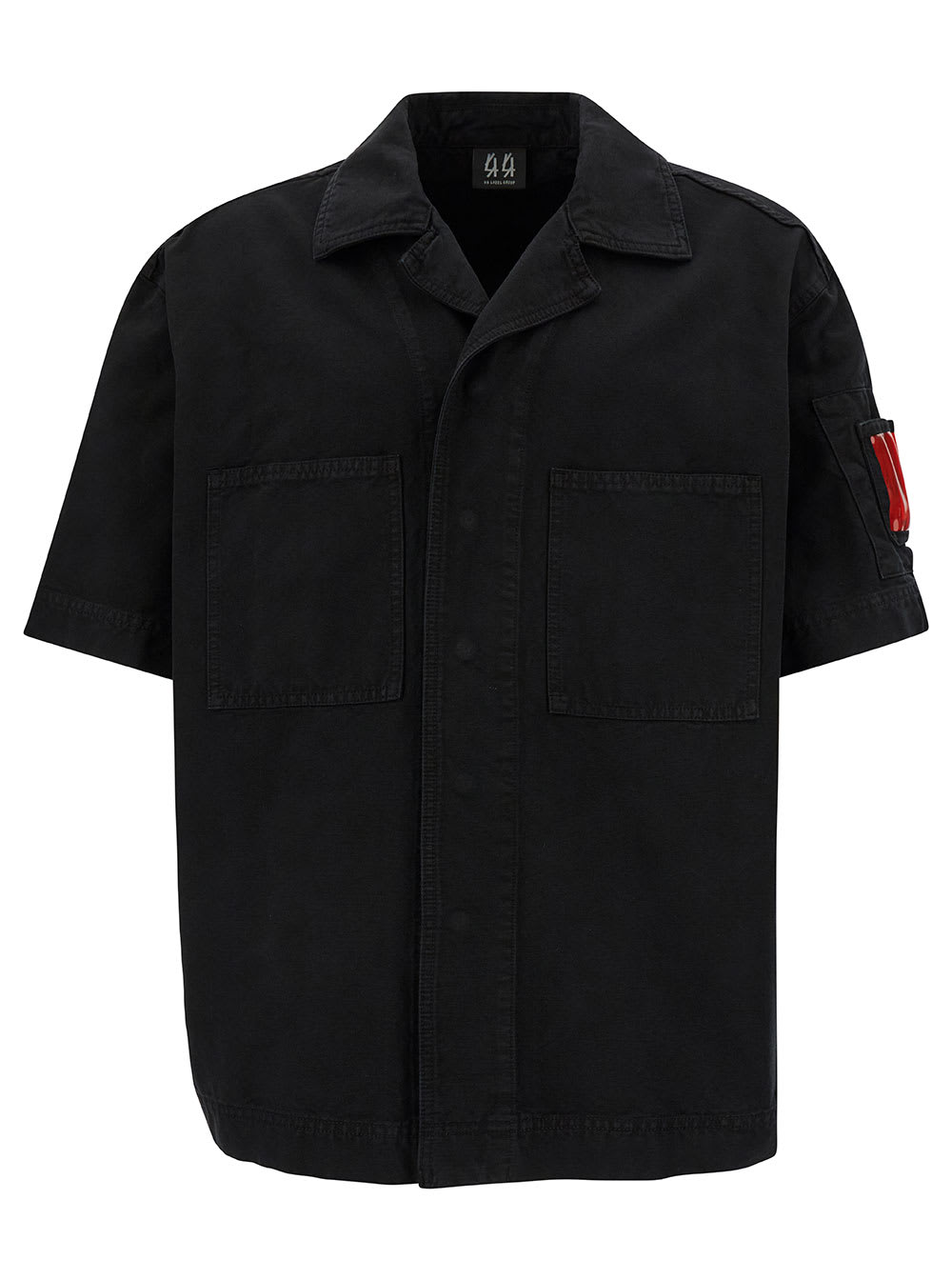 44 Label Group Black Bowling Shirt With Logo Patch In Cotton Denim Man