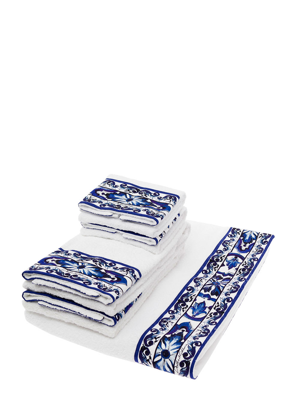 Set Of 5 White And Blue Towels With Mediterraneo Print In Cotton Dolce & Gabbana