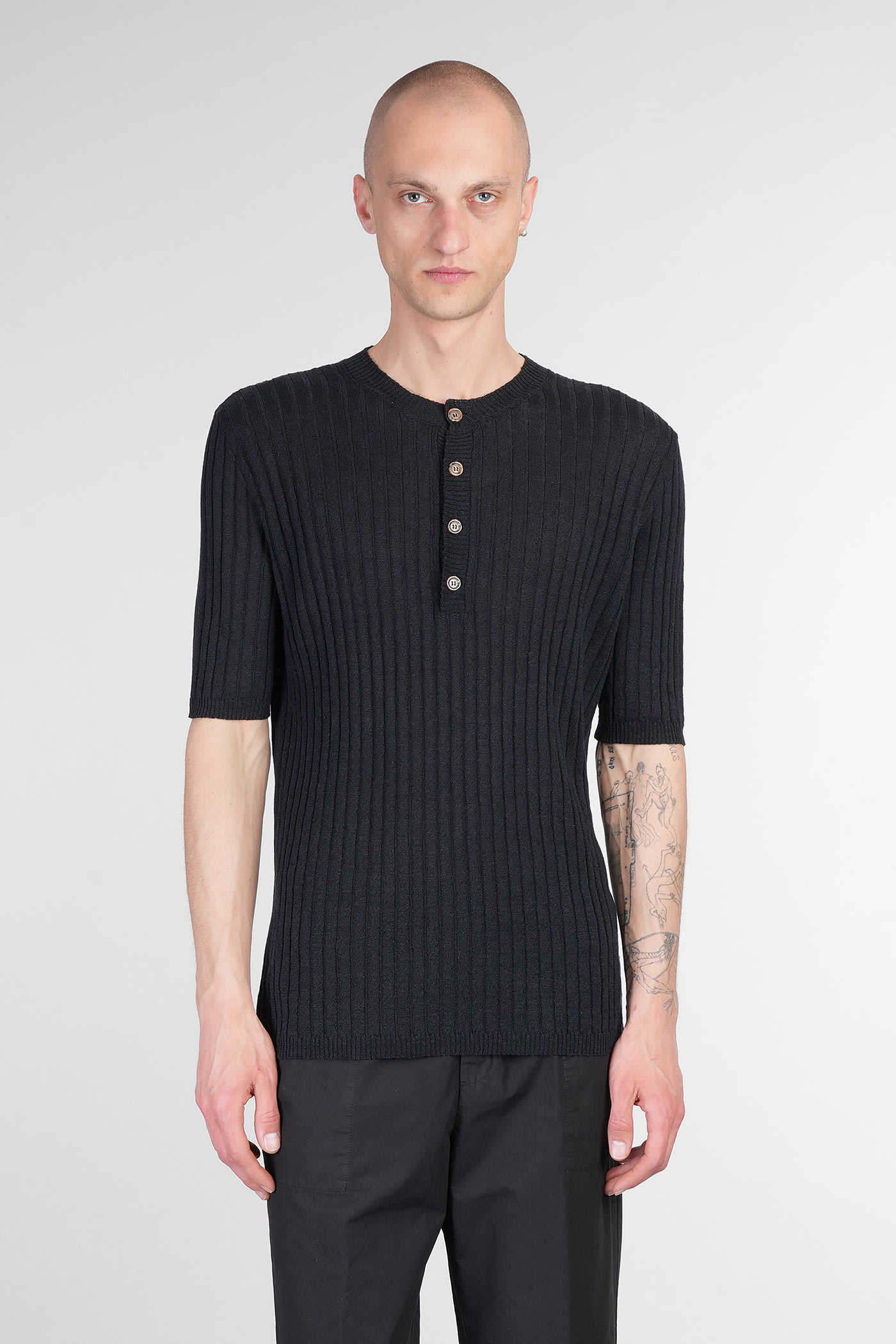 Mauro Grifoni T-shirt In Black Linen