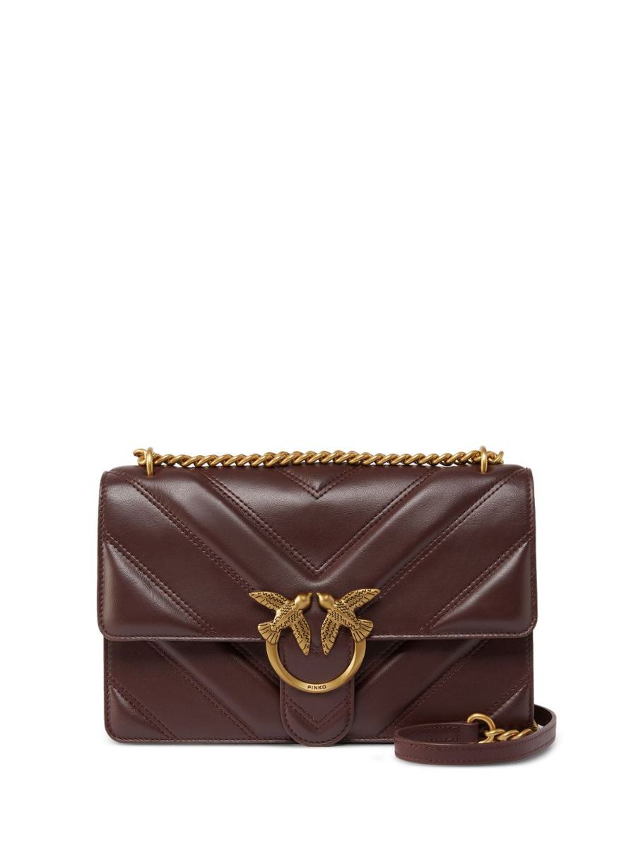 Pinko Leather Crossbody Bag 'Love One Classic' In Bordeaux