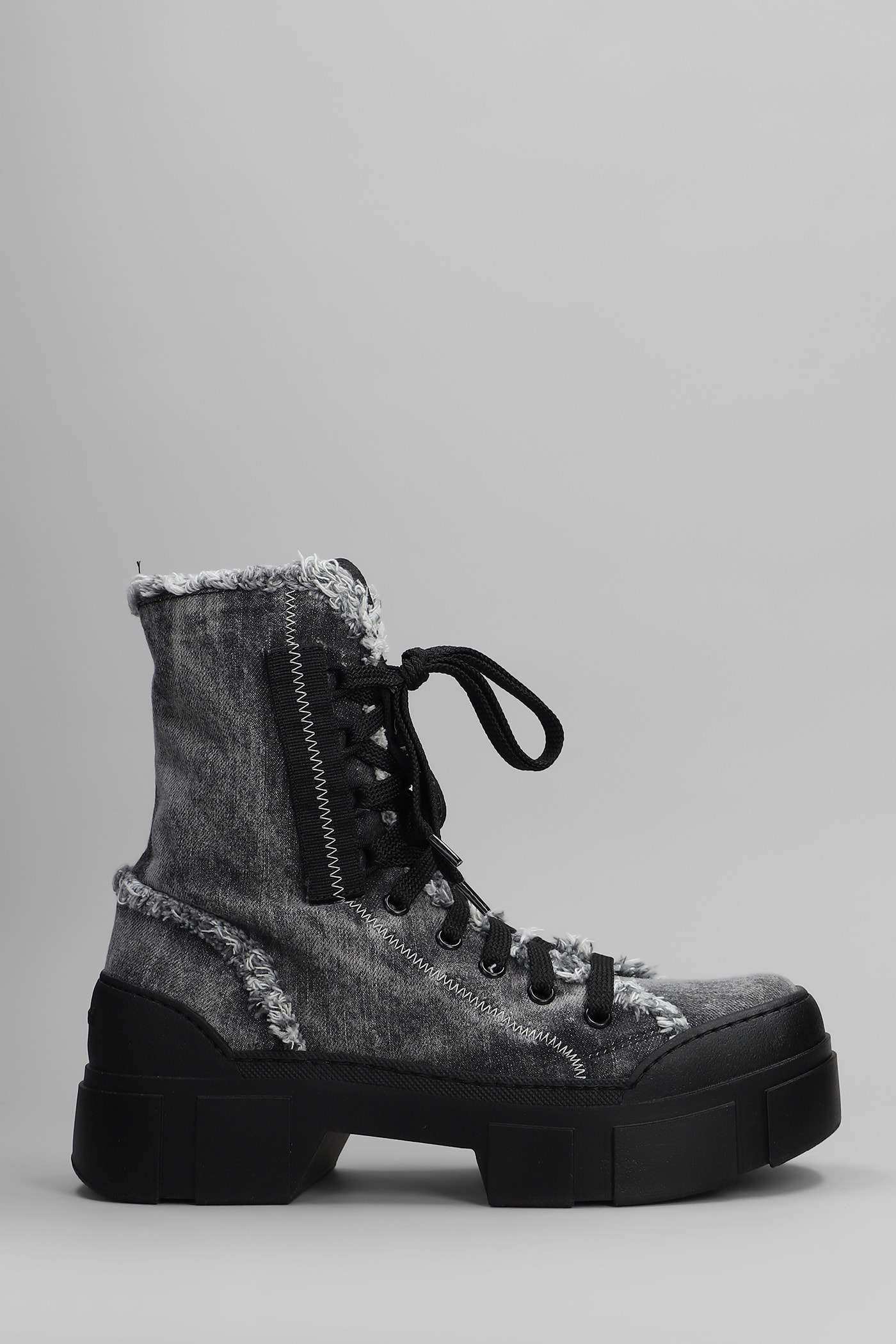 Vic Matié Denim 155 Combat Boots In Black Denim